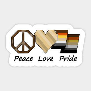 Peace, Love, and Pride design in Gay Bear pride flag colors Sticker
